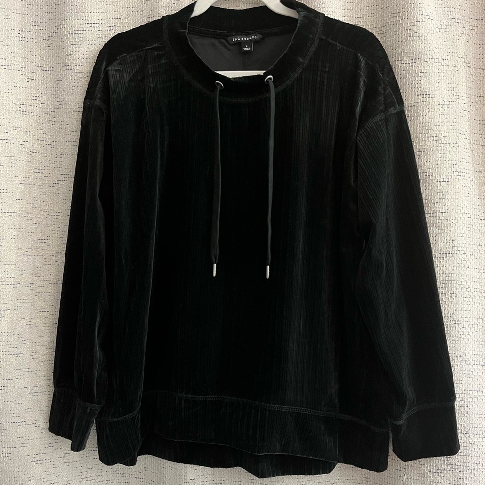 Zac & Rachel Black Ribbed Velour Long Sleeve Top